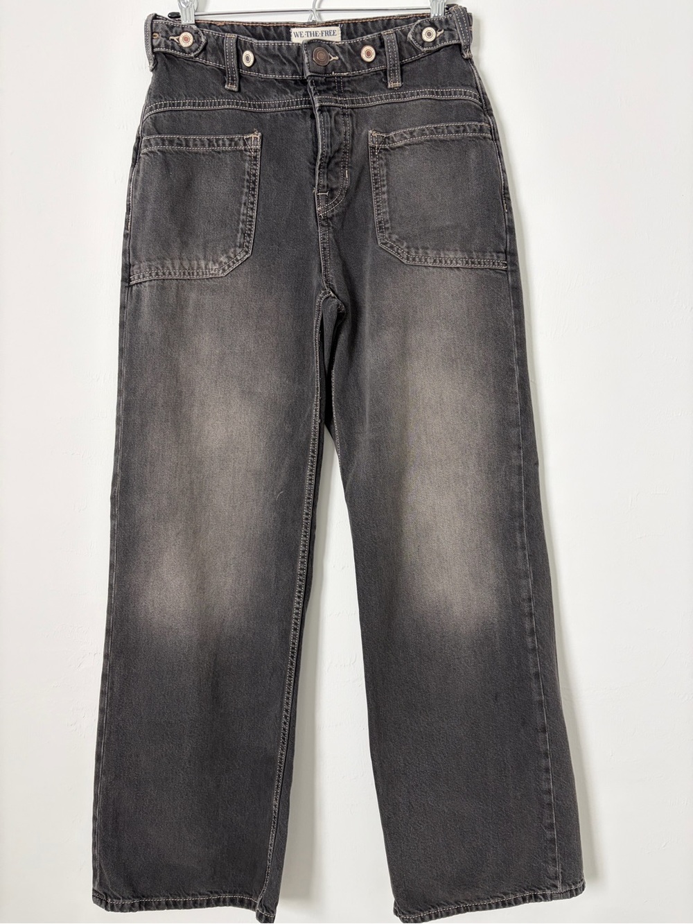Free People We The Free Washed Black Button Fly High Rise Wide Leg Jeans 26
